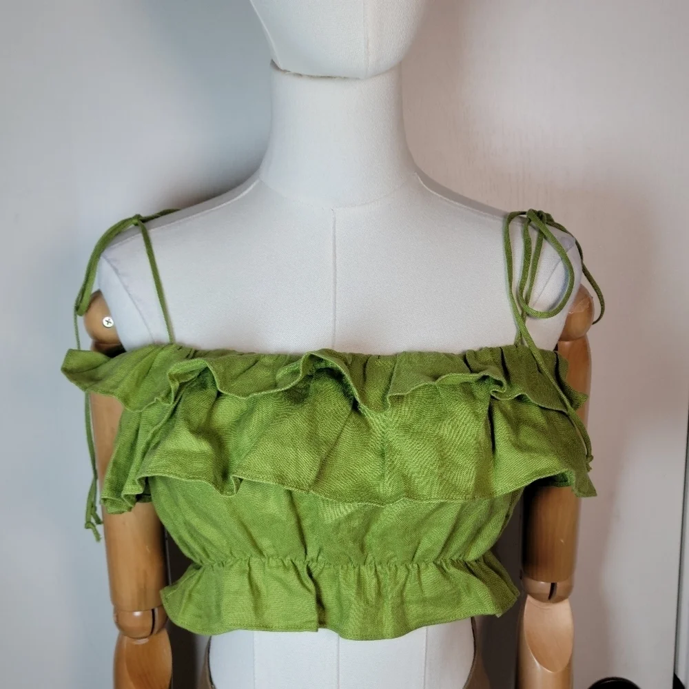 Reformation Ruskin Green Linen Crop Top XS Cottagecore Tank